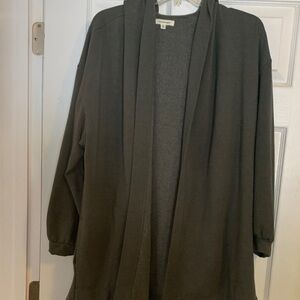 Long Max Studio Dark Green Open Front Cardigan hooded